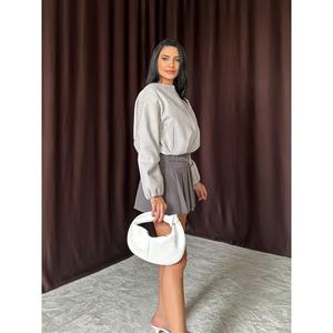 Chaqueta Bomber Gris Claro para Mujer, Manga Larga, Tejida, Estilo Otoñal - Product Image 2