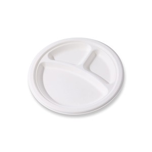DAMAI Eco-friendly Biodegradable Sugarcane Bagasse 3 Compartment Divided 10 Inch <b>Plates</b> <b>Disposable</b> Round Paper <b>Plates</b> for Party - Product Image 4