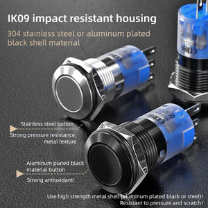 Nút chuyển đổi 16mm 19mm 22mm 12V 24V không thấm nước IP67 hợp kim nhôm mạ vỏ màu đen Vòng LED pushbutton tạm thời - Product Image 5