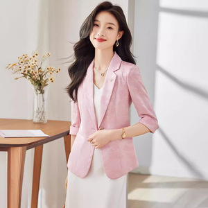 Pink Blazer For Women Lightweight Breathable Chinese Style Spring Summer Casual Elegant Fit - Product Image 1