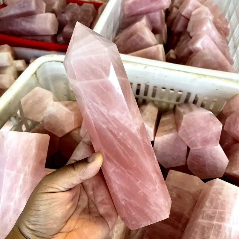 Wholesale High Quality Natural Polished pink Rose Quartz Large Size Crystal Tower point for Healing