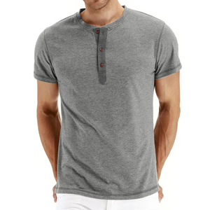 Summer T-<b>Shirt</b> European and American <b>Men</b> Short-Sleeve Tee <b>Henley</b> <b>Shirt</b> with Buttons - Product Image 4