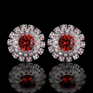 Elegant Fashion Eco-friendly Copper Silver Plated Round Cut 14-10mm Red Zircon Imitation <b>Ruby</b> <b>Necklace</b> 3 Piece Jewelry Set - Product Image 4
