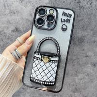 Nouvel arrivage Coque de téléphone avec support de miroir de maquillage caché pour Huawei P70 pro Strass incrustés TPU souple pour femmes
