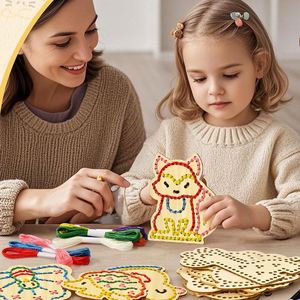 Montessori Wooden DIY <b>Sewing</b> <b>Kits</b> for Toddlers Kids Crafts Preschool Learning Safety Needles Skills Toys - Product Image 1
