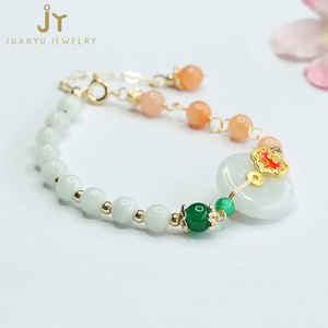Braccialetti con catena e maglie in giada di pietra naturale braccialetti rotondi con ciambella in giada di Myanmar gioielli alla moda Burma giadeite braccialetti - Product Image 6