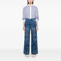 Jean droit ample brodé taille mi-haute pour femme, respirant, style streetwear, délavé classique, décontracté