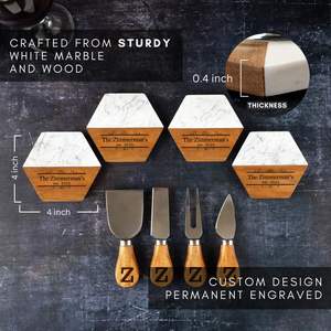 Tablero de charcutería personalizado con juego de cuchillos, tablas de queso de madera de mármol de cocina para servir tabla de cortar de madera - Product Image 5