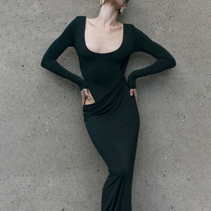 Vestidos Casuales de Fiesta y Boda para Mujer, con Cuello en V, Estampado con Volantes, Sin Tirantes, Ajuste Holgado, Estilo Crop, Largos, para Otoño, a la Moda y Sexys - Product Image 5