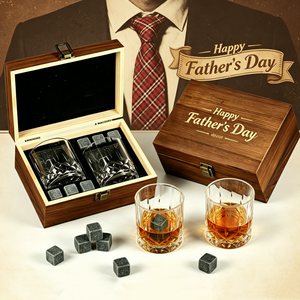 Set Regalo Bourbon Scotch con Bicchieri in Cristallo, Pietre per Whisky in Granito e Scatola in Legno, Regalo per <span class=keywords><strong>Padre</strong></span> o Uomo - Product Image 1