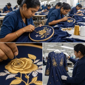 <span class=keywords><strong>Vestido</strong></span> Largo Formal de Mujer Jinyuan, <span class=keywords><strong>Azul</strong></span> <span class=keywords><strong>Marino</strong></span>, Cuello Redondo, Corte Trompeta/Sirena, con Manga 3/4, Tejido Antirarrugas, Suministro ODM - Product Image 5