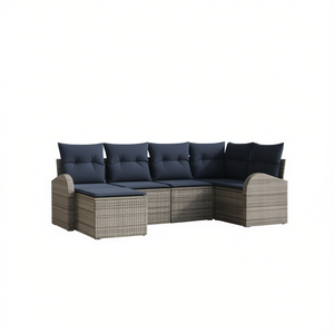 Grey Synthetic Poly Rattan Garden <b>Sofa</b> <b>Set</b> With Cushions Outdoor Furniture Contemporary Design - Product Image 1