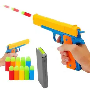 Cheap Plastic Manual Pistol Gun Toy Semi Automatic Safety Shell Magazine Colorful Soft Bullet Shooting Game For Kid