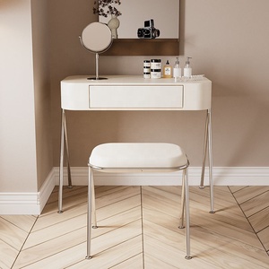 NOVA Modern <strong>Compact</strong> Vanity Makeup <strong>Table</strong> With Stool Apartment Bedroom Furniture Black <strong>Dressing</strong> Desk With Gold Metal Legs - Product Image 5