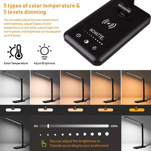 Lámpara de Escritorio LED Multifuncional con Puerto de Carga USB, Lámpara de Lectura de Lujo Negra con Cargador Inalámbrico, Venta al Por Mayor - Product Image 4
