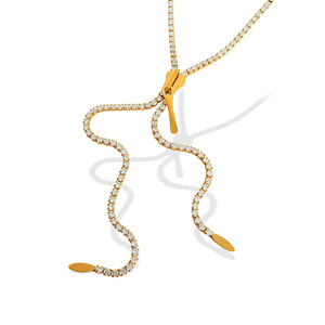 Collier long à fermeture éclair en strass, chaîne dorée, bijou de clavicule pour soirée, accessoire de mode féminin - Product Image 5