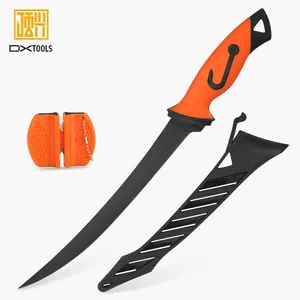 Nuevos accesorios de pesca personalizados, cuchillo de filete de pescado, cuchillo de pesca con revestimiento negro de acero inoxidable 5Cr15