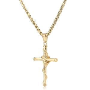 Yunnique – collier avec pendentif croix rose punk européen et américain en acier inoxydable, chaîne dorée de 60cm, bijoux à la mode - Product Image 3