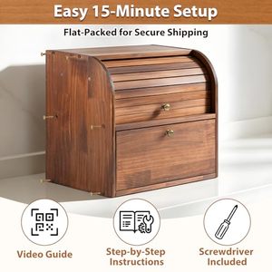 Wholesale Modern Solid Wood Shandong <b>Kitchen</b> <b>Storage</b> Box OEM/ODM Custom Logo Flexible Design Roll Top Double Layer Counter - Product Image 3
