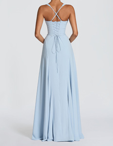 Abito lungo elegante <span class=keywords><strong>da</strong></span> sera con scollo <span class=keywords><strong>a</strong></span> cuore, spalline incrociate regolabili e schiena allacciata, linea ad <span class=keywords><strong>A</strong></span> fluida, per vendita all'ingrosso - Product Image 6