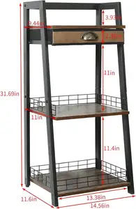 3-Tier Bathroom Ladder Shelf Freestanding Tower Shelf Bathroom Floor Storage Shelf With Drawer