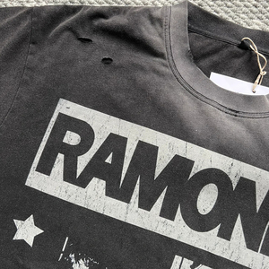 Мужская винтажная футболка оверсайз из плотного хлопка с эффектом кислотной стирки, рваная, с эффектом потертости, в уличном стиле, на заказ - Product Image 2