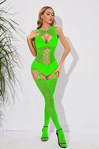 Lingerie seksi wanita stoking badan jaring ikan baju tidur Bodysuit Fashion Jumpsuit pakaian dalam berongga Erotis - Product Image 6