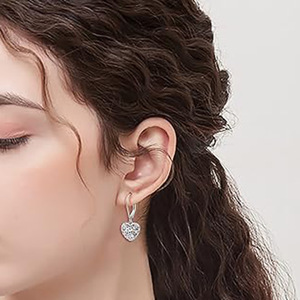 Orecchini pendenti a cuore cavo da donna, gioielli alla moda per l'uso quotidiano - Product Image 3