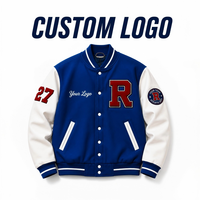 Veste de sport universitaire personnalisée pour hommes, fabrication OEM, étiquette privée, logo d'équipe brodé, patch bleu, veste de sport universitaire personnalisée