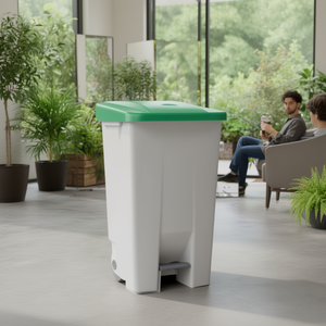 Cestino per rifiuti con pedale e coperchio verde da 80 litri per uso interno ed esterno - Product Image 3