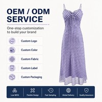 Robe personnalisée à pois lavande, taille empire, col en V, col à volants, manches flottantes, coupe ajustée, style évasé, OEM ODM, vente en gros, faible MOQ