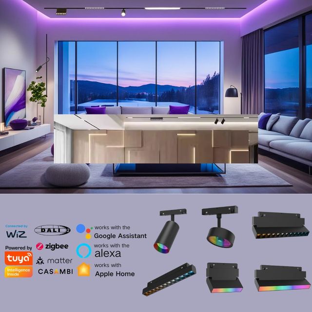 Smart Magnetic Track Rail Light 10-48V Cool White Spotlight with Embedded Dali Tuya RGB Dimmable Track Light for Building Home