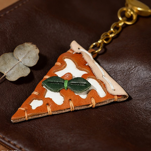 Porte-clés Pizza, Cuir tanné végétal, Breloque de sac pour femme, Cadeau décoratif - Product Image 6