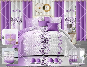 Ensemble de literie en tissu floral en gros, taille King, 24 pièces, housse de couette, couvre-<span class=keywords><strong>lit</strong></span> avec ensemble de salle de bain, couverture assortie, rideaux, couvre-<span class=keywords><strong>lit</strong></span> - Product Image 5