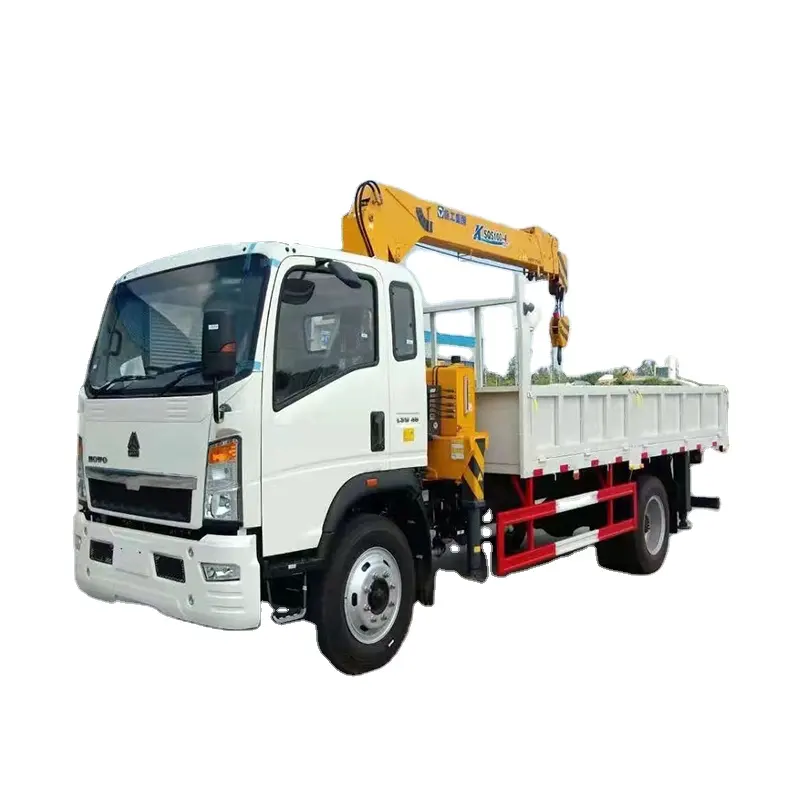 SINOTRUK HOWO 4X2 5T เสาโทรศัพท์อิฐไม้สินค้าขนส่งเครนรถบรรทุก6T รถบรรทุกขนส่งสินค้าพร้อมเครน