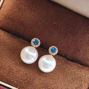 UM Jewelry 18K Solid Gold Stud <b>Earrings</b> Wholesale Freshwater <b>Pearl</b> <b>Diamond</b> Unisex/Men/Women Wedding Anniversary Party Gift - Product Image 5