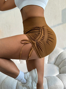 מכנסי כושר המותניים גבוהים של נשים כושר גבוה ייבוש מהיר המותניים אלסטי שרוך מכנסי יוגה מוצק אפרסק רכיבה על מכנסי ספורט - Product Image 3