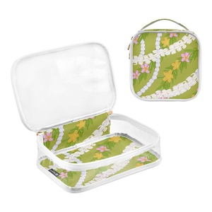 2-PACK Custom Puakenikeni Lei Green Flower Print Small Transparent PVC Clear Cosmetic Make-Up <b>Bags</b> Toiletry <b>Bag</b> for Women Travel - Product Image 2