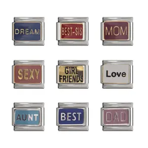 Hapiship Original Daisy Love <span class=keywords><strong>Dad</strong></span> Best Dream Mom Sexy Aunt Charm Links Fit 9mm Pulsera de acero inoxidable DIY Fabricación de joyas DJTop2 - Product Image 1