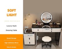 Coiffeuse de luxe moderne avec miroir LED et table d'appoint intelligente, ensemble de coiffeuses avec chaise