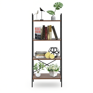 Estantería de Cuatro Niveles de Acero y Madera, Diseño Minimalista para Almacenamiento en el Hogar - Product Image 1