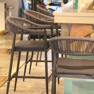 Mobilier de <span class=keywords><strong>Bar</strong></span> d'hôtel moderne, corde tissée à l'extérieur, tabouret de <span class=keywords><strong>Bar</strong></span> haut, <span class=keywords><strong>chaise</strong></span> de <span class=keywords><strong>terrasse</strong></span>, <span class=keywords><strong>chaise</strong></span> de <span class=keywords><strong>Bar</strong></span> extérieur - Product Image 4