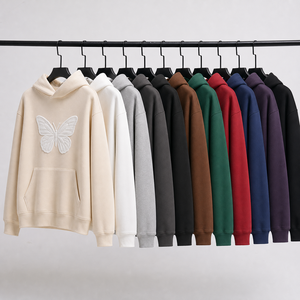 Sweat à capuche oversize pour homme, motif papillon en relief, en molleton bouclette, coupe classique, style automne - Product Image 4