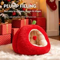 Lit-cave festif pour chat en forme de pomme, en polaire arctique, avec coussin amovible et lavable en coton PP, pour petits chiens