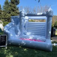 Toboggan aquatique gonflable commercial en PVC blanc, bleu pastel, pour l'été, avec piscine intégrée