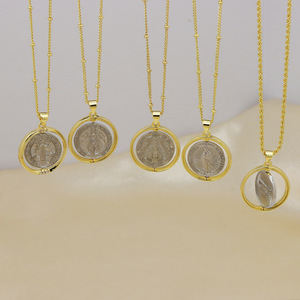 Medalla giratoria vintage de la Virgen María en oro y plata, colgante religioso católico para la creación de collares - Product Image 2