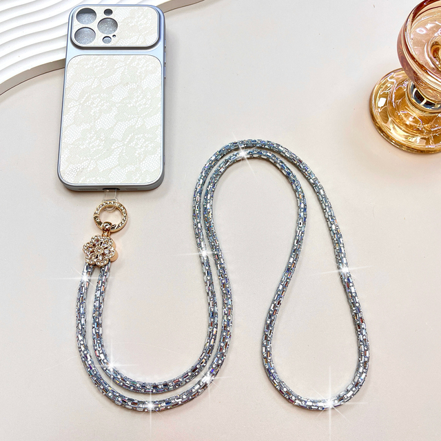 Full Rhinestone Crossbody Phone Strap Lanyard Crystal Four Leaf Clover Anti-lost Mobile Phone Chains WomenBag Accessory Keychain