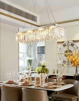 Lustre rectangulaire en cristal doré pour salle à manger, luminaire suspendu linéaire moderne pour îlot de cuisine