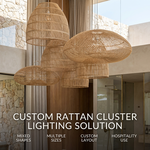 Custom Rattan <strong>Cluster</strong> Chandelier Large Woven Pendant <strong>Light</strong> for Hotel Lobby Villa Staircase Hospitality Project - Product Image 1