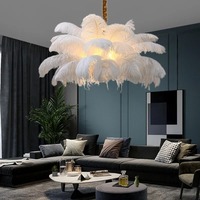 Décor à la maison lustre lampe moderne naturel plume d'autruche plafond pour salon chambre led suspension